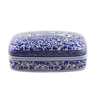 Alternate image for Folk Art Blue and White Papier Mache and Wood Jewelry Box Paradise in Blue