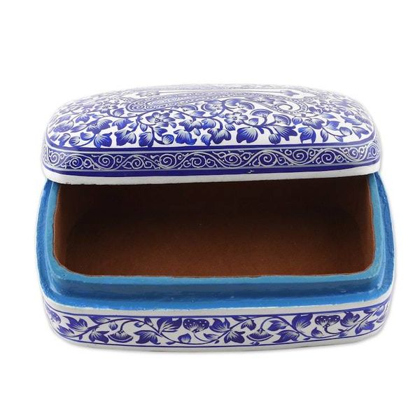 Alternate image for Folk Art Blue and White Papier Mache and Wood Jewelry Box Paradise in Blue