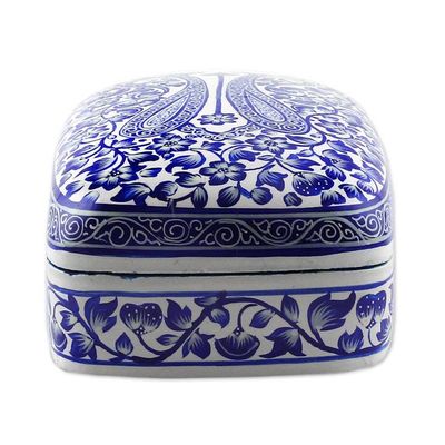 Alternate image for Folk Art Blue and White Papier Mache and Wood Jewelry Box Paradise in Blue