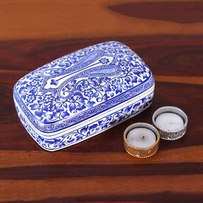 Alternate image for Folk Art Blue and White Papier Mache and Wood Jewelry Box Paradise in Blue