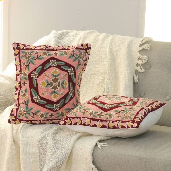 Alternate image for Pink and Burgundy Embroidered Cotton Cushion Cover Pair Woven Whispers