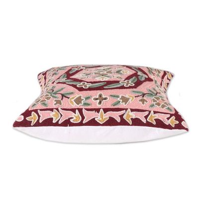 Alternate image for Pink and Burgundy Embroidered Cotton Cushion Cover Pair Woven Whispers