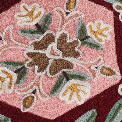 Alternate image for Pink and Burgundy Embroidered Cotton Cushion Cover Pair Woven Whispers