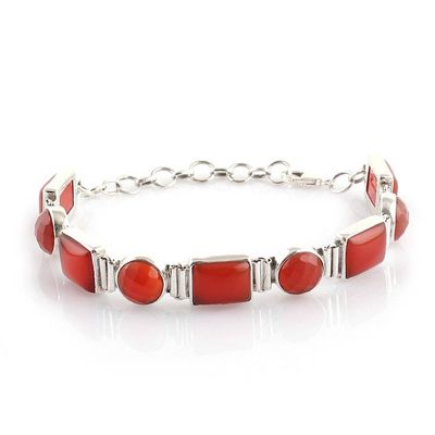 Alternate image for Natural 14-Carat Carnelian and Sterling Silver Link Bracelet Connected to Courage