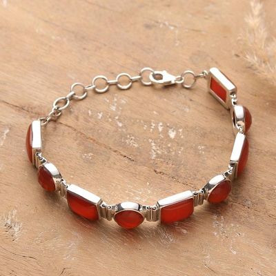 Alternate image for Natural 14-Carat Carnelian and Sterling Silver Link Bracelet Connected to Courage
