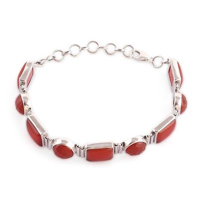 Alternate image for Natural 14-Carat Carnelian and Sterling Silver Link Bracelet Connected to Courage