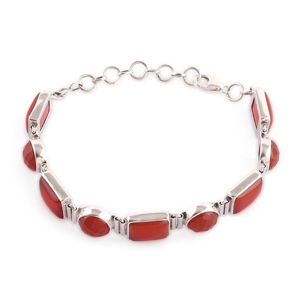 Alternate image for Natural 14-Carat Carnelian and Sterling Silver Link Bracelet Connected to Courage