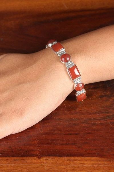 Alternate image for Natural 14-Carat Carnelian and Sterling Silver Link Bracelet Connected to Courage