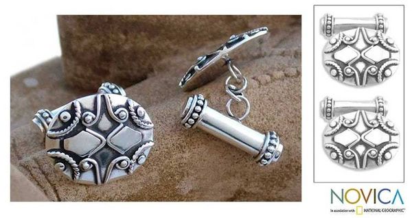 Alternate image for Sterling silver cufflinks Mughal Puzzle