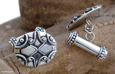 Alternate image for Sterling silver cufflinks Mughal Puzzle