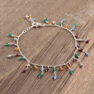 Alternate image for Multi-Gemstone Charm Bracelet Crafted in India Vibrant Glow