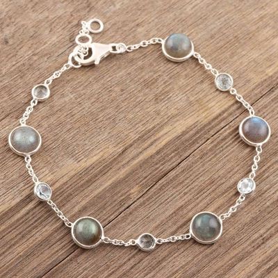 Alternate image for Labradorite and Blue Topaz Station Bracelet from India Majestic Mist