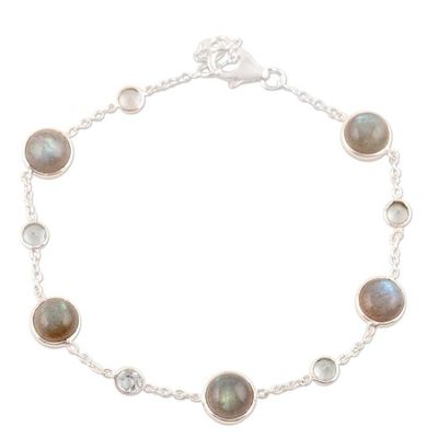 Alternate image for Labradorite and Blue Topaz Station Bracelet from India Majestic Mist