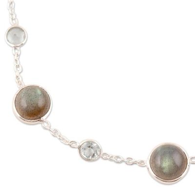 Alternate image for Labradorite and Blue Topaz Station Bracelet from India Majestic Mist