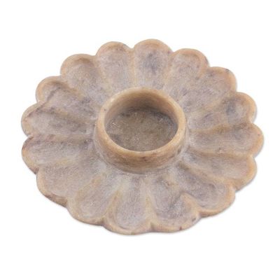 Alternate image for Flower-Shaped Hand-Carved Natural Soapstone Tealight Holder Floral Magnificence
