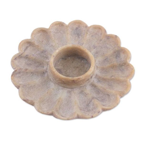 Alternate image for Flower-Shaped Hand-Carved Natural Soapstone Tealight Holder Floral Magnificence