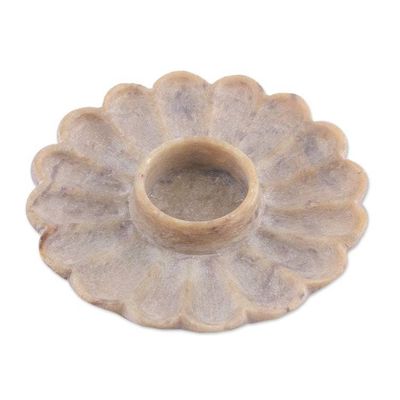 Alternate image for Flower-Shaped Hand-Carved Natural Soapstone Tealight Holder Floral Magnificence