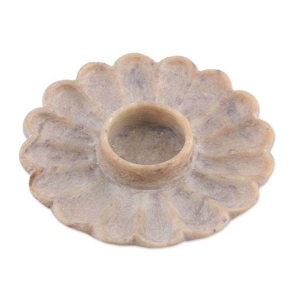 Alternate image for Flower-Shaped Hand-Carved Natural Soapstone Tealight Holder Floral Magnificence