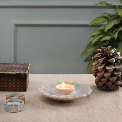 Alternate image for Flower-Shaped Hand-Carved Natural Soapstone Tealight Holder Floral Magnificence