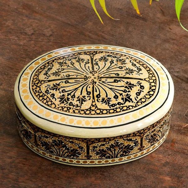 Alternate image for Oval Wood and Papier Mache Decorative Box Srinagar Grandeur