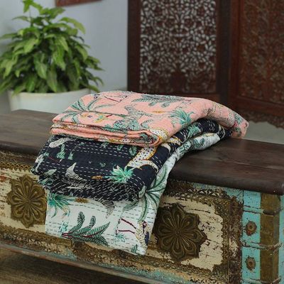 Alternate image for Jungle-Themed Embroidered Cotton Queen Bedspread in White Morning Jungle Story