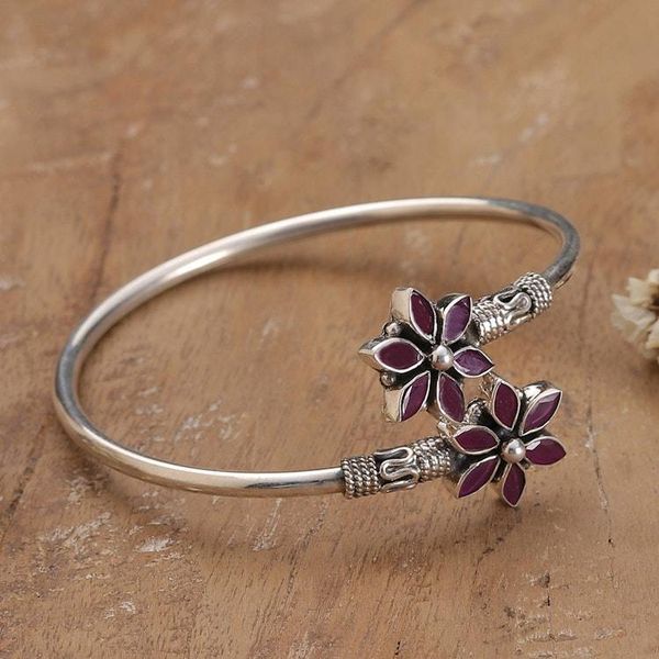 Alternate image for Floral-Themed Cubic Zirconia Sterling Silver Cuff Bracelet Floral Enigma