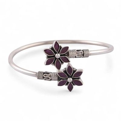 Alternate image for Floral-Themed Cubic Zirconia Sterling Silver Cuff Bracelet Floral Enigma