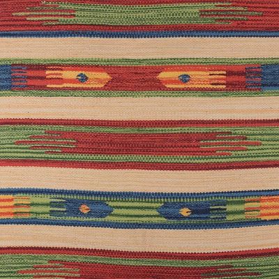 Alternate image for Folk Art Geometric Dhurrie Rug Hand-Woven in Cotton 2x4 Rainbow Fantasy