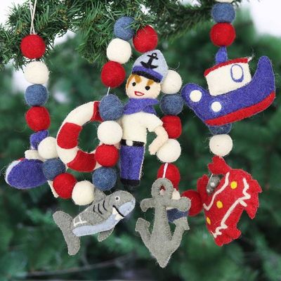 Alternate image for Handcrafted Wool Felt Ocean-Themed Christmas Tree Garland Water Kingdom