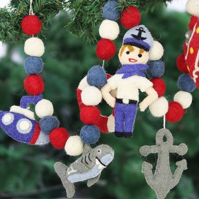 Alternate image for Handcrafted Wool Felt Ocean-Themed Christmas Tree Garland Water Kingdom