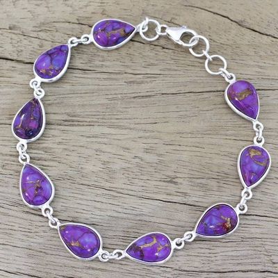 Primary image for Sterling Silver and Purple Composite Turquoise Link Bracelet Purple Cascade