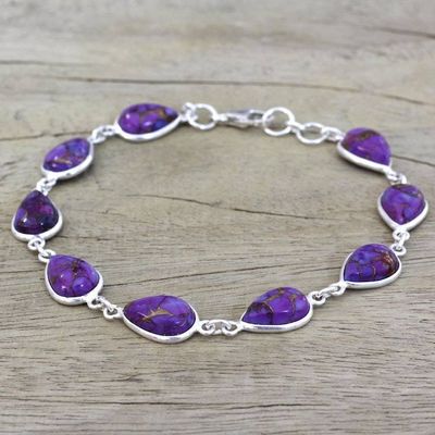Alternate image for Sterling Silver and Purple Composite Turquoise Link Bracelet Purple Cascade
