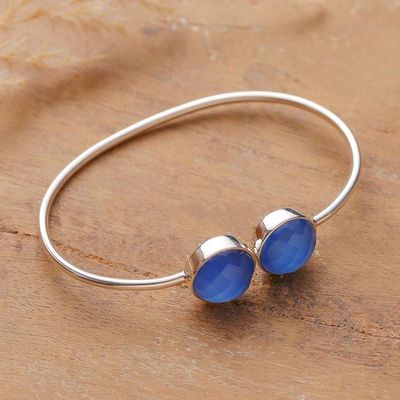 Main image for Silver Cuff Bracelet with Blue Checkerboard Chalcedony Gems Serenity Aura