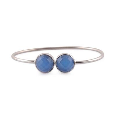 Alternate image for Silver Cuff Bracelet with Blue Checkerboard Chalcedony Gems Serenity Aura