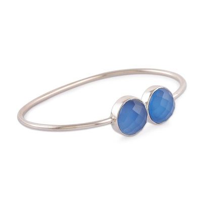 Alternate image for Silver Cuff Bracelet with Blue Checkerboard Chalcedony Gems Serenity Aura