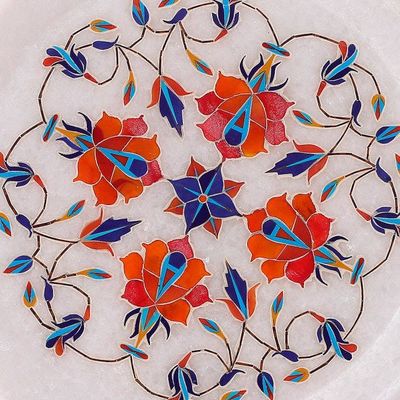 Alternate image for Marble Inlay Plate with Wood Stand Rose Mosaic