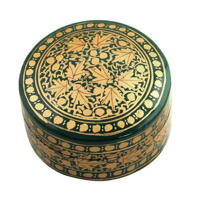 Alternate image for Green and Gold Papier Mache Decorative Box from India Alluring Viridescence