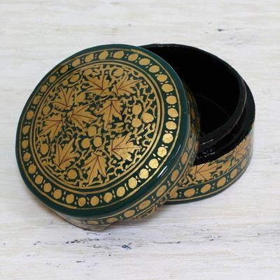 Alternate image for Green and Gold Papier Mache Decorative Box from India Alluring Viridescence