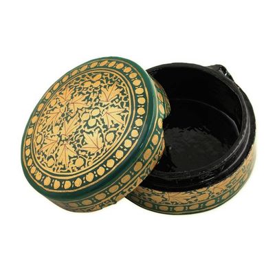 Alternate image for Green and Gold Papier Mache Decorative Box from India Alluring Viridescence