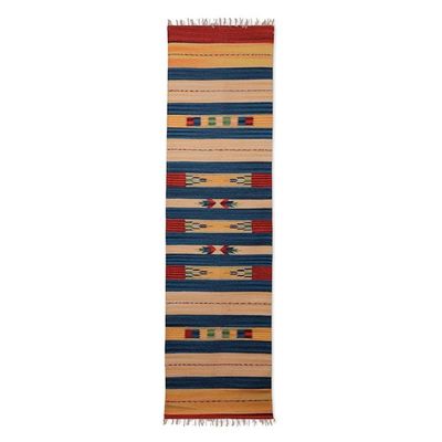 Alternate image for Handwoven Geometric Fringed Cotton Dhurrie Runner 2x7 Geometric Floral Harmony