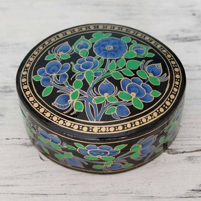 Alternate image for Hand Painted Papier Mache Round Decorative Box Blue Grandeur