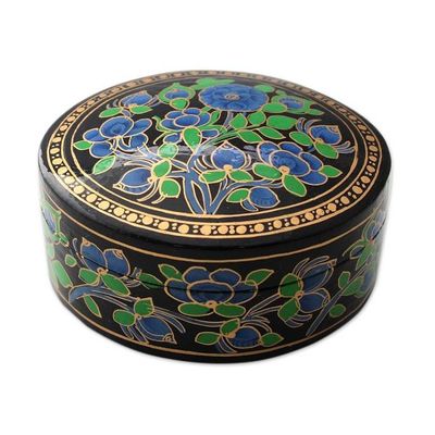 Alternate image for Hand Painted Papier Mache Round Decorative Box Blue Grandeur