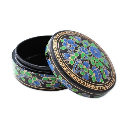 Alternate image for Hand Painted Papier Mache Round Decorative Box Blue Grandeur