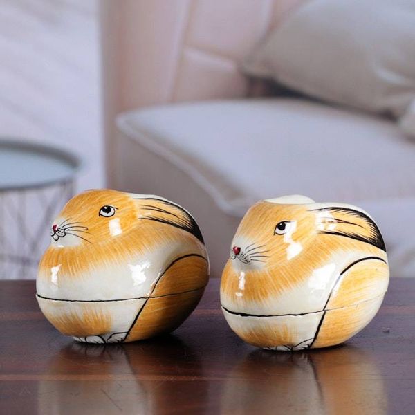 Alternate image for Artisan Crafted Papier Mache Decorative Bunny Boxes Pair Charismatic Rabbits