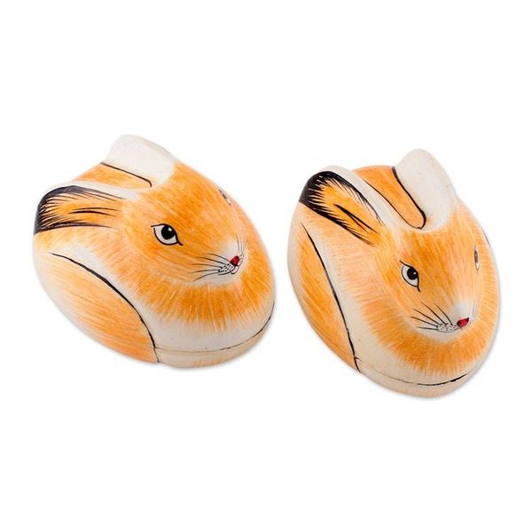 Alternate image for Artisan Crafted Papier Mache Decorative Bunny Boxes Pair Charismatic Rabbits