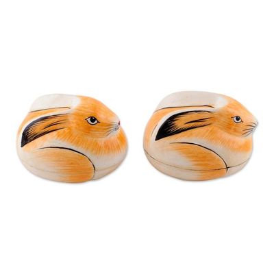 Alternate image for Artisan Crafted Papier Mache Decorative Bunny Boxes Pair Charismatic Rabbits