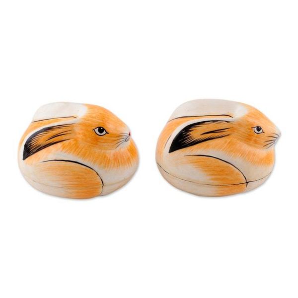 Alternate image for Artisan Crafted Papier Mache Decorative Bunny Boxes Pair Charismatic Rabbits