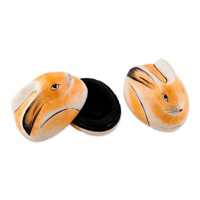 Alternate image for Artisan Crafted Papier Mache Decorative Bunny Boxes Pair Charismatic Rabbits