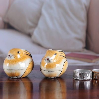 Alternate image for Artisan Crafted Papier Mache Decorative Bunny Boxes Pair Charismatic Rabbits