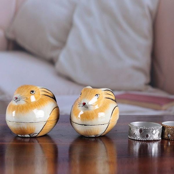 Alternate image for Artisan Crafted Papier Mache Decorative Bunny Boxes Pair Charismatic Rabbits